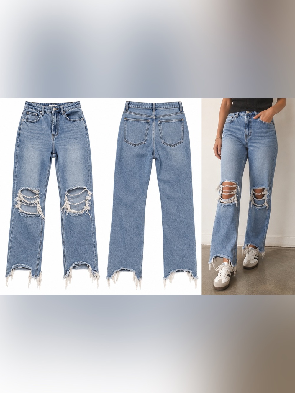 SHEIN Light Blue Ripped Boyfriend Jeans